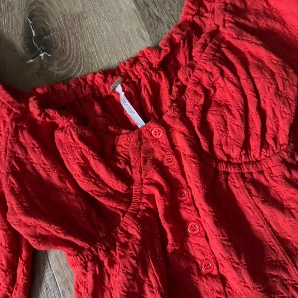 Free People Red Ladybug‎ Long Sleeve Top Size M